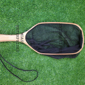 Filet d'atterrissage de pêche à la mouche en plein air Filet à truite Cadre en bois avec filet en caoutchouc Filet coulé à la main Thor Filet de pêche à la truite - Product Image 1