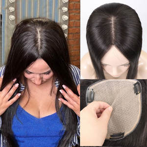 Base de seda cabello humano mujeres Toppers con Clips transpirable cuero cabelludo <span class=keywords><strong>Natural</strong></span> superior virgen chino piezas de cabello humano para mujeres - Product Image 2