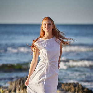 Women's Plus Size <b>White</b> Linen Classic Maxi Dress Illusion Back Sleeveless High Collar A-Line Silhouette Built-in <b>Bra</b> for Summer - Product Image 1