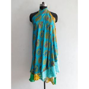 ชุดเดรสผ้าไหมลายดอก2ชั้นสำหรับผู้หญิงกระโปรงผ้าส่าหรีสไตล์วินเทจ - Product Image 4