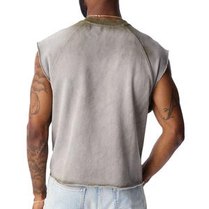 Camiseta sin mangas para hombre, estilo crop top, lavada, corte holgado, diseño con aberturas, para verano, tejida, 100% algodón, antiencogimiento, en venta. - Product Image 5