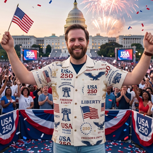 เสื้อเชิ้ตคัมป์คอลลาร์พิมพ์ลายดีไซน์เนอร์ US Freedom Liberty Unity ฉลองครบรอบ 250 ปีสหรัฐอเมริกา สำหรับผู้ชาย - Product Image 5