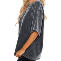 T-shirt de grande taille délavé à l'acide pour femmes, chemise en coton doux, t-shirts vierges décontractés à manches courtes