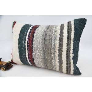 Alfombra de lana Kilim multicolor 16x24 pulgadas almohada tejida con patrón vintage - Product Image 3