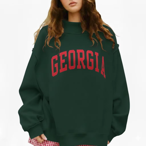 Women Casual Oversized <b>Stand</b> Collar Sweatshirt Cotton Fleece Relaxed Fit Winter Fashion Pullover Badge Sequined Front Streetwear - Product Image 1