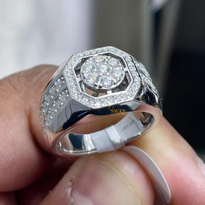 Bague de mariage en or massif 10 carats plaqué rhodium avec moissanite, style hip-hop, pour homme, certifiée, bijoux de luxe, cadeau pour mari - Product Image 2