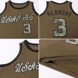 Maillot de basket respirant à col rond en tricot côtelé camouflage olive-noir personnalisé, impression numérique, short de basket Lakers, vente flash - Product Image 4