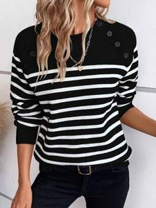 Suéter de Punto a Rayas para Mujer, Diseño Nuevo, Jersey con Botones en los Hombros - Product Image 4