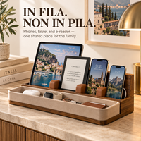 Organizer Multi Perangkat Modern Mewah Keluarga Bambu, Stasiun Pengisian Daya Ponsel, Tablet, E-Reader, Penyangga Buku yang Dapat Disesuaikan, Kabel Tersembunyi