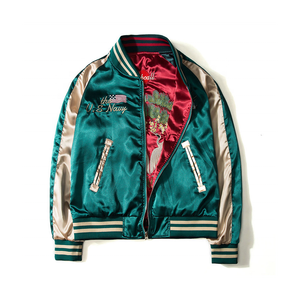 คุณภาพสูงสองด้านซาตินแจ็คเก็ตที่กําหนดเองยี่ห้อโลโก้เย็บปักถักร้อย Bomber แจ็คเก็ตแจ็คเก็ตเบสบอลผู้ชาย - Product Image 1