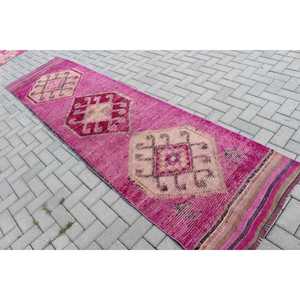 Tapis turc vintage, tapis Herki 2,8x11 pieds, tapis de couloir rose uni - Product Image 4