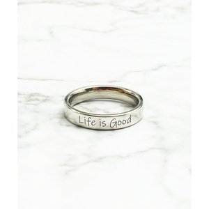 Anello Amy Annette in Argento Sterling 14k con Motivo Geometrico 'Life Is Good', Diamante Taglio Ovale, Placcato in Rodio e Platino per Uso Quotidiano - Product Image 3