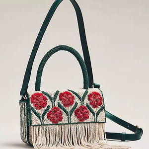 Wholesale Luxury Handmade Beaded Handbag Vintage Red <b>Rose</b> Floral Design Seed Bead <b>Top</b>-Handle Purse Premium Artisan Wedding - Product Image 2
