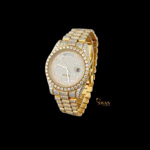 Reloj de pulsera de acero inoxidable unisex personalizado completamente helado mejorado VVS claridad Moissanite Diamond Glass Dial para cualquier ocasión - Product Image 3