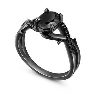 Bague ovale torsadée à épines noires, plaquée or rose, en argent sterling, bijoux romantiques pour anniversaire - Product Image 4