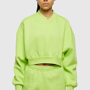 Femmes personnalisé surdimensionné goutte épaule tricoté sweat couleur unie à manches longues Gym polaire pull séchage rapide respirant - Product Image 6