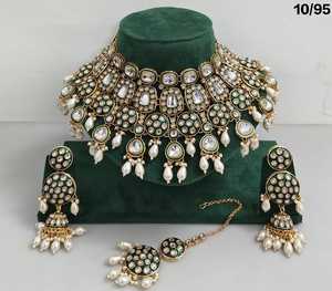 Maravilloso indio Real Kundan Calidad Premium Forma de lágrima Kundan Work Jaypuri Collar con pendiente Conjunto de joyería de boda para mujer - Product Image 2