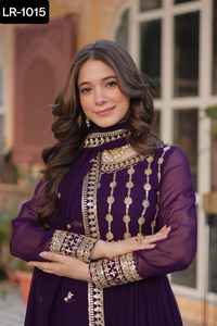 Ropa tradicional india Faux Blooming con bordado Zari Lentejuelas Trabajo Listo para usar Anarkali Vestidos con tallas grandes disponibles - Product Image 4