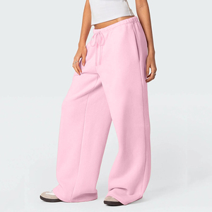 Pantalons de survêtement personnalisés en tissu lourd Pantalons de survêtement intérieurs en polaire pour femmes Pantalons de survêtement surdimensionnés à jambes larges Pantalons de survêtement d'hiver pour femmes - Product Image 2