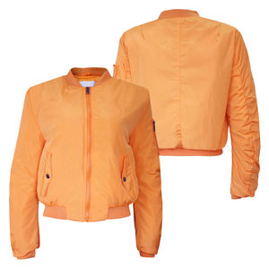 Chaqueta Bomber de Satén para Mujer, Diseño Moderno, Color Sólido, Chaqueta Universitaria Corta de Satén para Mujer, Precio al por Mayor, MOQ Bajo - Product Image 1
