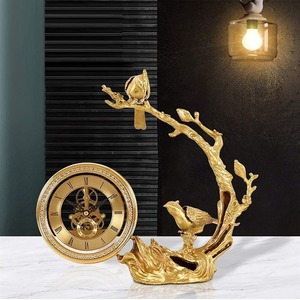 Luxe oiseau et arbre Design or horloge pièce maîtresse élégante Sculpture décorative pour bureau à domicile cadeau de mariage décor de Table - Product Image 2