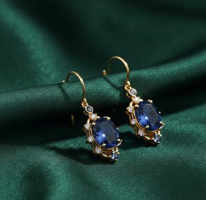 ต่างหูห้อยทรงวงรีบลูไฮโดร 10×14 ประดับเพชร CZ |   ต่างหูเงินแท้ 925 ชุบทอง 18K สำหรับงานปาร์ตี้และงานแต่งงานสำหรับผู้หญิง - Product Image 2