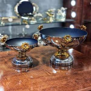 ชามเสิร์ฟผลไม้สำหรับงานเลี้ยงทันสมัย ทำจากอะลูมิเนียมขัดเงาอย่างดี เป็นมิตรกับสิ่งแวดล้อม ทนทาน ใช้แล้วทิ้ง ลายกิ่งดอกไม้สีทอง สำหรับใช้ในบ้าน - Product Image 1