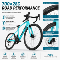 Bicicleta de Carretera de Carbono 700C, 24 Velocidades, Frenos de Disco Hidráulicos, Cuadro y Horquilla de Fibra de Carbono Ligera, 700x28C, Bicicleta de Carreras