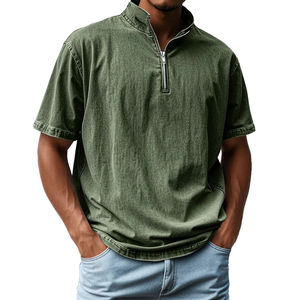 T-shirt zippé à manches courtes pour hommes coupe ajustée haut de gymnastique respirant entraînement été décontracté fitness vêtements de sport vêtements élégants - Product Image 1