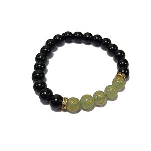 Bracelet en cristal Obsidienne noire et aventurine verte OM Mani Padma Perles rondes 8 mm Pierre précieuse Mode Homme Femme Cadeau Énergie - Product Image 1
