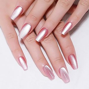 <span class=keywords><strong>Uñas</strong></span> Postizas Metálicas con Brillo Efecto Ojo de Gato Rosa, Forma Cuadrada/Mediana/Coffin, Sin Pegamento, Reutilizables, Calidad de Salón, Venta al Por Mayor - Product Image 1