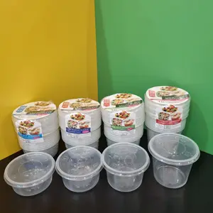 Uso de embalaje PP Contenedor de comida redondo de plástico desechable para microondas con tapa 350 500 550 600 700 1000 1200ml
