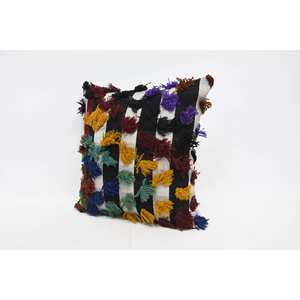 Coussin de laine carré Macramé multicolore 24x24 pouces Coussin de patchwork à motif vintage Coussin décoratif tissé - Product Image 4