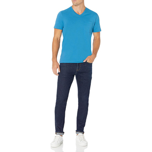 Venta al por mayor 100% algodón cuello en V camiseta para hombres 180 GSM logotipo personalizado estampado manga corta de gran tamaño ajuste liso sólido por encargo - Product Image 6