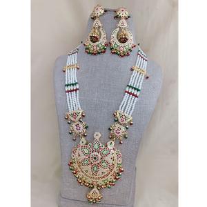 Diseñador Jadau chapado en oro perlas Look hermoso collar conjunto con pendientes para mujer joyería de diseñador para ropa de boda - Product Image 1