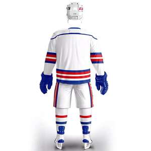 Ensemble complet d'uniformes de hockey sur glace personnalisé, bleu royal et blanc, maillot d'équipe professionnel, shorts, chaussettes, gants, lacets, vêtements de sport de performance - Product Image 4