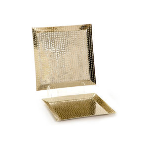 Plateau de service carré en métal martelé doré Plateau décoratif élégant Vaisselle personnalisable, vaisselle de service pour cuisine, salle à manger, mariage - Product Image 1