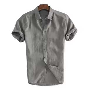 Camisas de hombre de lino de manga corta de verano camisas sólidas Casual suelta Turn-Down Collar blusa masculina camisa/Stock. - Product Image 5