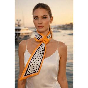 Women's Elegant Premium Neck <b>Scarf</b> with <b>Orange</b> Polka Dot Pattern FLR1008 - LMNSFLR-08-<b>ORANGE</b> - Product Image 2