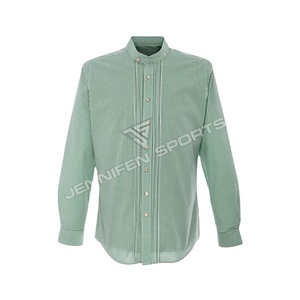 Chemise en tissu à carreaux 100% coton à manches longues de style bavarois pour hommes, fermeture à boutons, col rond à l'intérieur de l'étiquette de cou tissée personnalisée - Product Image 1