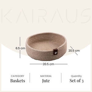 Juego de Cestas de Almacenamiento Redondas Hechas a Mano, Plegables y Tejidas en Ratán, PVC, Algodón, Tela Plástica para Sala de Estar y Cocina - Product Image 4