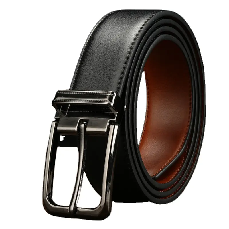 Ceintures populaires en cuir de vachette véritable pour hommes mâle boucle ardillon jean taille ceinture hommes noir marron deux côtés couleur ceinture ceinture