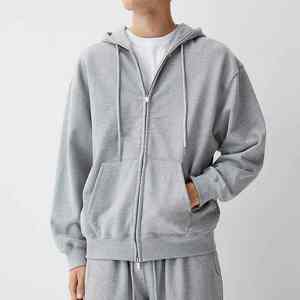 Sweat à capuche zippé pour homme, 100% coton, imprimé hiver, surdimensionné, délavé à l'acide, brodé, coupe ample, épaules tombantes, coupe courte, poids lourd - Product Image 2