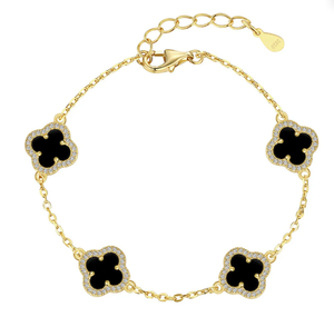 Exquisita Pulsera de Trébol de Cuatro Hojas con Diamantes Moissanite y Zafiros, Pulsera Floral en Oro Blanco - Product Image 4