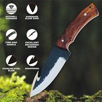 Pisau Gut Hook Baja Karbon Tinggi Buatan Tangan dengan Gagang Kayu Mawar dan Sarung Kulit Berkualitas Pisau Jagal Pisau Camping