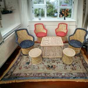 Juego de sillas de sofá de bambú hechas a mano con precio a granel con mesa de centro y 2 juegos de jardín otomano, sala de estar sofás para, restaurante al aire libre - Product Image 2