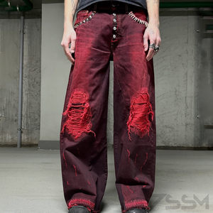 Diseñador personalizado Y2k Vintage Wash Cowboys jóvenes pantalones de pierna ancha sueltos de los hombres rotos agujero Jeans Pantalones Distress Ripped Denim Pantalones - Product Image 3