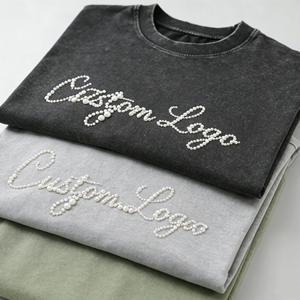 T-shirts personnalisés avec lettres 3D en relief, perles et strass, design brodé de perles - Product Image 1