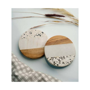 Wholesale Wood and <b>Marble</b> <b>Coaster</b> Round Shape Teacup Holder White Round Wooden <b>Marble</b> <b>Coaster</b> Natural <b>Marble</b> - Product Image 5
