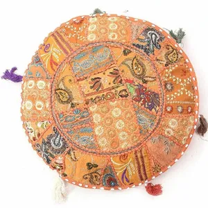 Yeni hint el yapımı Patchwork yuvarlak kapak, el işi yastık yuvarlak oturan etnik osmanlı puf bohem tarzı pamuk tabureleri
